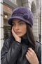 Fluffy Plush Knitted Beanie with Bow Decoration and Visor - 2