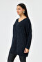 Navy Blue Italian Leopard Pattern Long Sleeve Lycra Oversize Long Blouse 38 - 48 Size - 2