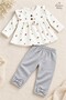 Baby Girl Set Floral Patterned Ruffle Bow Detailed 2-Piece Top and Bottom Set 3 6 9 12 Months - 5