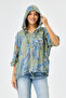Khaki Italian Shawl Pattern Hooded Zippered Oversize Jacket Blouse 38 - 46 Size - 2