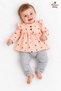 Baby Girl Set Floral Patterned Ruffle Bow Detailed 2-Piece Top and Bottom Set 3 6 9 12 Months - 2