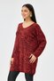 Burgundy Italian Zebra Leopard Pattern Long Sleeve Lycra Oversize Long Blouse 38 - 48 Size - 2