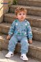 Baby Boy Set with Elephant Appliqué and Forest Pattern, 2-Piece Top and Bottom Set, Seasonal - 2