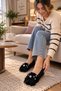 Alina Women's Black Home Slippers with Plush Fur, Special Design, Stone Detail, Stylish Ribbon, Closed Toe, Soft Comfortable Insole, Daily Home Office Shoes - 5