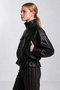 Adjustable Waist Detailed Faux Leather Jacket Laz0020 Black - 2