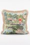 Maharaja Garden Peacock and Indian Pavilion Patterned Fringed Decorative Throw Pillow Cover