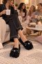 Alina Women's Black Home Slippers with Plush Fur, Special Design, Stone Detail, Stylish Ribbon, Closed Toe, Soft Comfortable Insole, Daily Home Office Shoes - 6