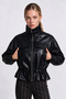 Adjustable Waist Detailed Faux Leather Jacket Laz0020 Black