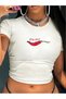 Women's Spicy Printed Crew Neck Tight Crop Tshirt
