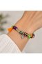 Purple Green Beaded Leaf Figured Stylish Design Bracelet with Tassel Detail