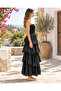 Black Color Ibiza Strapless Layered Bohemian Dress - 2