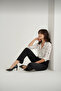 Women's White Bird Patterned Long Sleeve Viscose Shirt with Buttons - 5