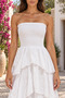 White Color Ibiza Strapless Layered Bohemian Dress - 2