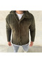Men's plush fleece cardigan shirt - collared, button-up, chest pocket, soft touch winter regular fit casual everyday style - khaki - 2