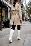 Women's White Drawstring Below-Knee Boots Pointed Toe Thin Heeled Winter Stylish Heeled Boots - 3