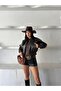 Oversize Bomber Zippered Double-Pocket Ribbed Light Brown Leather Jacket - 2