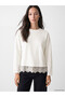 White Lace Detailed Soft Touch Women's Sweatshirt