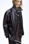 Women's Zr Long Oversize Zippered Pocketed Light Brown Leather Jacket