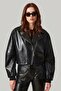 Women's Oversize Patent Leather Shiny Black Leather Jacket - 3