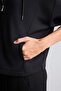 H5189Axbk81 Black Ultra Soft Oversize Zippered Hooded Basic Sweatshirt Cardigan with Pockets - 5
