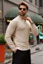 Stone Color Snap Closure Polo Collar Men's Knitwear Sweater E7514