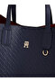 Women's Embossed Logo Patterned Navy Blue Shoulder Bag with Removable Shoulder Strap and Zipper Closure - 3