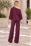 Women's Boat Neck Long Sleeve Bat Sleeve Stretchy Lycra Sweatshirt and Elastic Waist Pocketed Wide Leg Stretchy Lycra Trousers Burgundy Two-Piece Set - 4