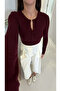 Dlvin Yusre Burgundy Buttoned Long Sleeve Blouse