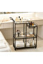 3-Tier Rolling Bar Cart, Modern Metal & Glass Serving Cart with Wheels, Multi-Level Storage Organizer Trolley with Handle, Black - 6