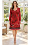 Women's Long Sleeve Wide U Neck Floral Patterned Midi Single Jersey Dress - 4