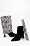 Women's Special Detachable Design Short Boots-Striped Heeled Pointed Toe Zippered Black-White Patterned Short Boots - 5