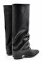 Tokyo Women's Black Fur Lined Pointed Toe Bellows Flat Heel Below the Knee Slouchy Boots - 4