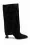 Women's Special Design Short Boots with Striped Heels, Pointed Toe, Zippered Black Boots-Short Boots - 4