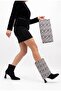 Women's Special Detachable Design Short Boots-Striped Heeled Pointed Toe Zippered Black-White Patterned Short Boots - 3