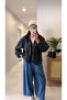 Ellinis Petrol Blue Checkered Velvet Collar Jacket - 2