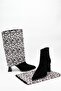 Women's Special Detachable Design Short Boots-Striped Heeled Pointed Toe Zippered Black-White Patterned Short Boots - 4
