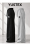2 Pieces of Ny Printed Women's Winter 2-Thread Rastered Sweatpants Black-Grey – Warm, Soft Inside, High Waist, Oversized, Wide Legs - 2