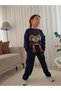 Boy's Dog Printed Navy Blue Sweatshirt Tracksuit Top and Bottom 2-Piece Set - 2