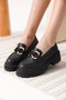 Women's Black Leather 6cm Heeled Loafer Tr17Ms01C