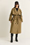 Women's Khaki Windbreaker Detailed Epaulet Belted Oversize Lined Trench Coat 2020 60286525 - 3