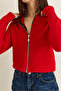 Women's Red Finger Interlocking Hooded Zippered Modal Cardigan 6202 60286521 - 7