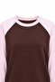 2242 Raglan Long Sleeve Double Color Crew Neck T-Shirt Pink - 2