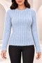 Women's Boat Neck Ribbed Long Beard Fuzzy Soft Textured Long Sleeve Knitwear Sweater Blouse - 2