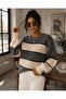 Striped Crew Neck Oversize Women's Knitwear Sweater - 2