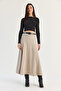 Women's Beige Belted A-Line Long Skirt 4420 60286523 - 5