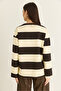 Women's Brown-Beige Striped Oversize Sweatshirt with Embroidery Detail 6206 60286534 - 7