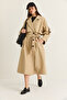 Women's Beige Windbreaker Detailed Epaulet Belted Oversize Lined Trench Coat 2020 60286525 - 4