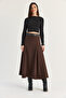 Women's Bitter Brown Belted A-Line Pieced Long Skirt 4420 60286523 - 2