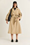 Women's Beige Windbreaker Detailed Epaulet Belted Oversize Lined Trench Coat 2020 60286525 - 2