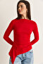 Women's Red Boat Neck Draped Asymmetrical Long Sleeve Modal Blouse 6191 60286535 - 3